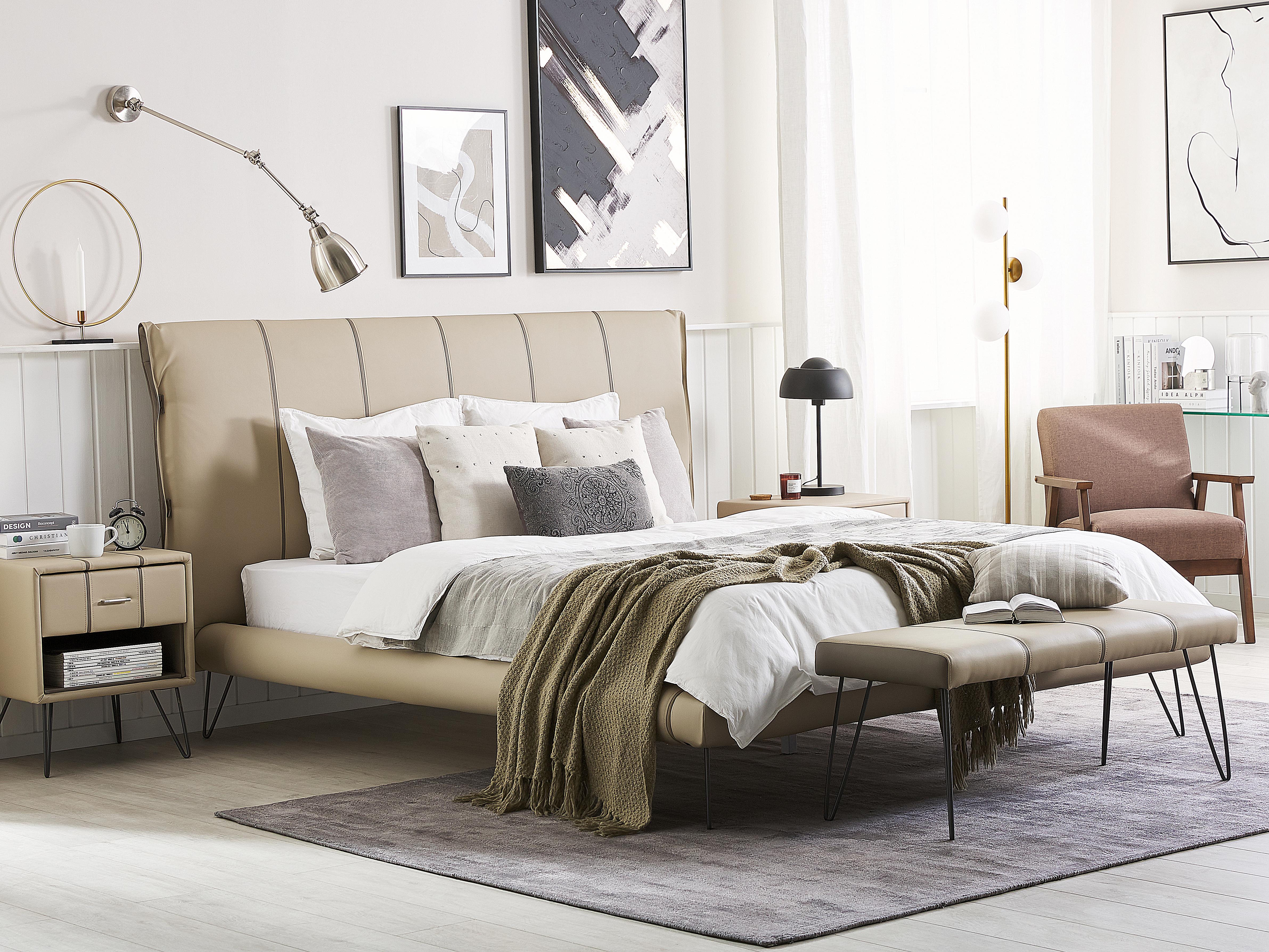 Slaapkamerset Kunstleer BETIN 180 x 200 cm Zandbeige