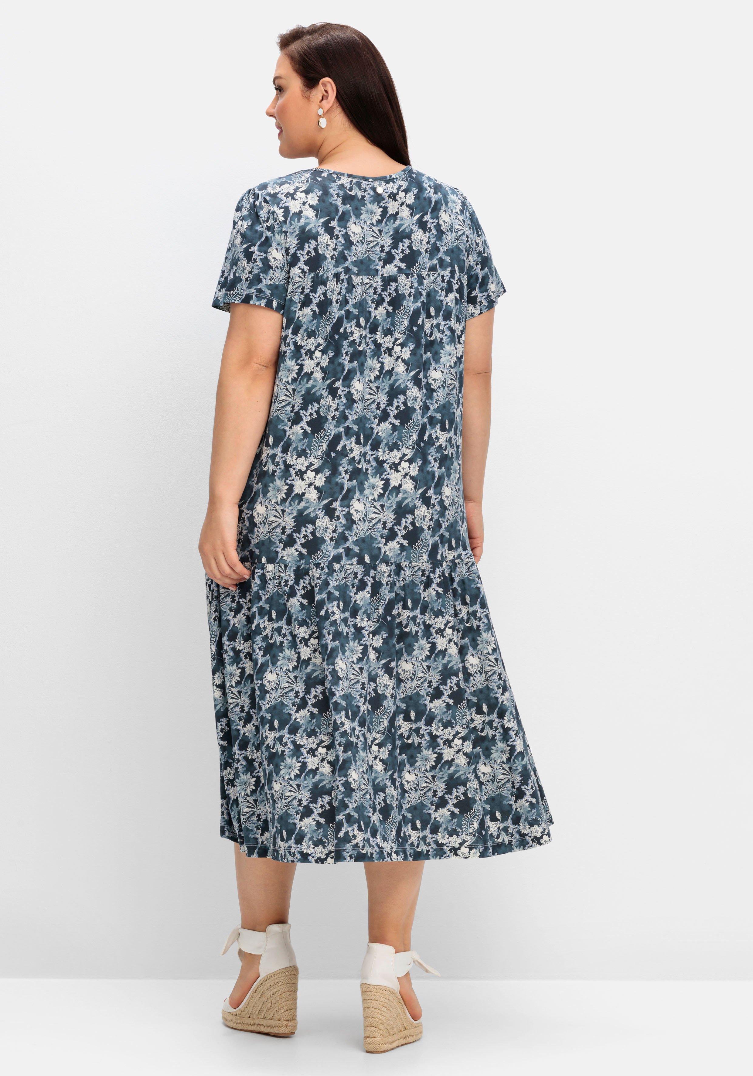 Stufenkleid mit Blumendruck, in Midilänge