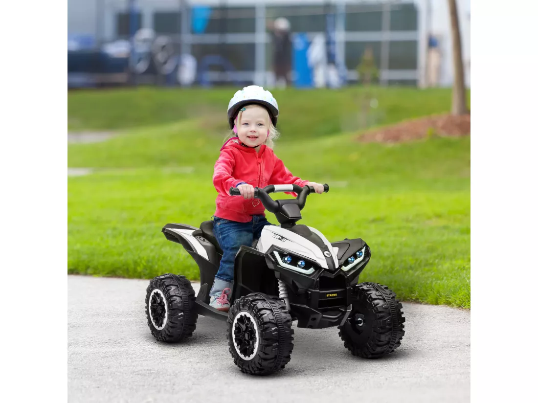 Quad buggy électrique enfant 12 V 3 Km/h max. effets lumineux et sonores blanc noir