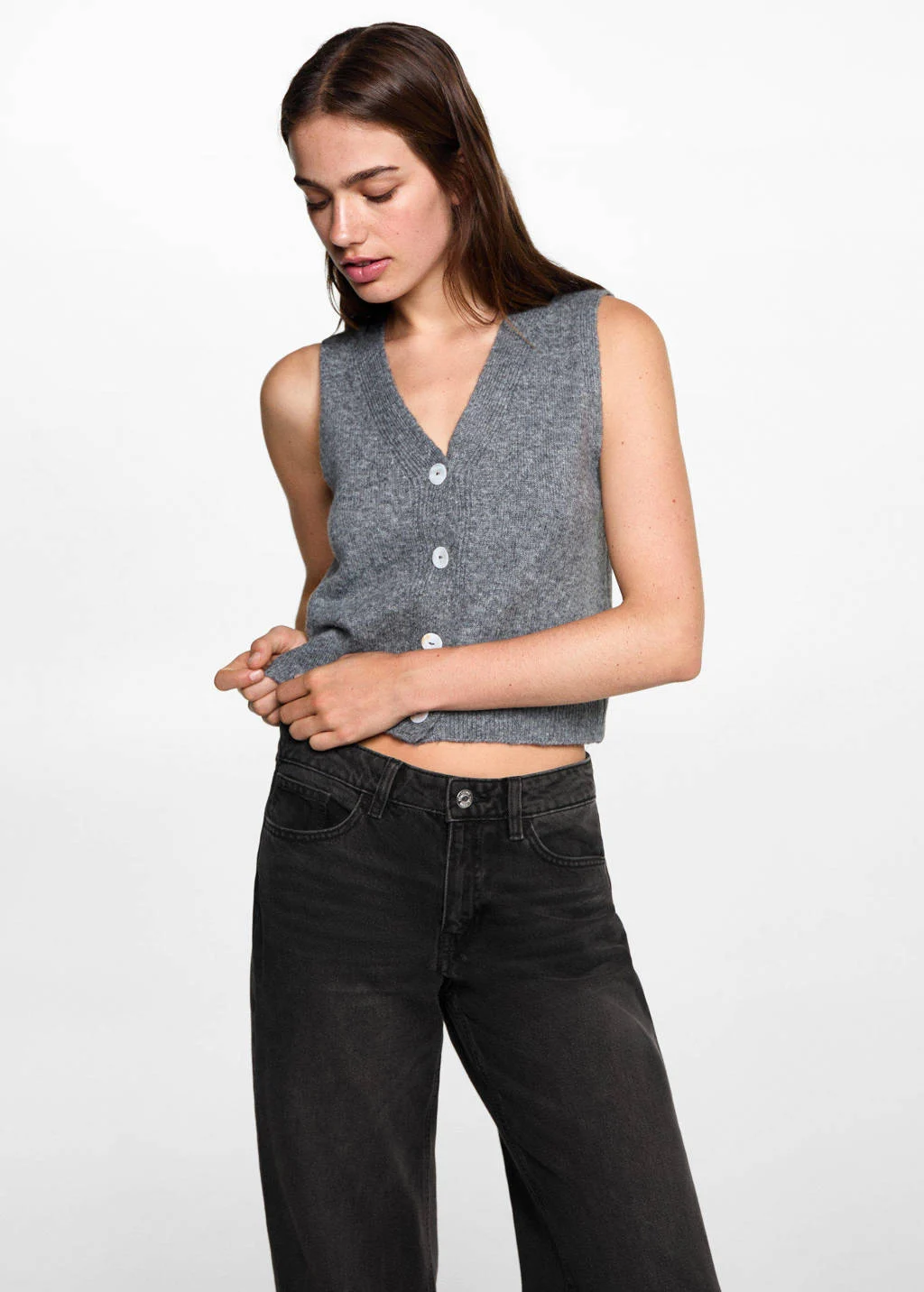 MANGO TEEN high waist straight leg jeans zwart