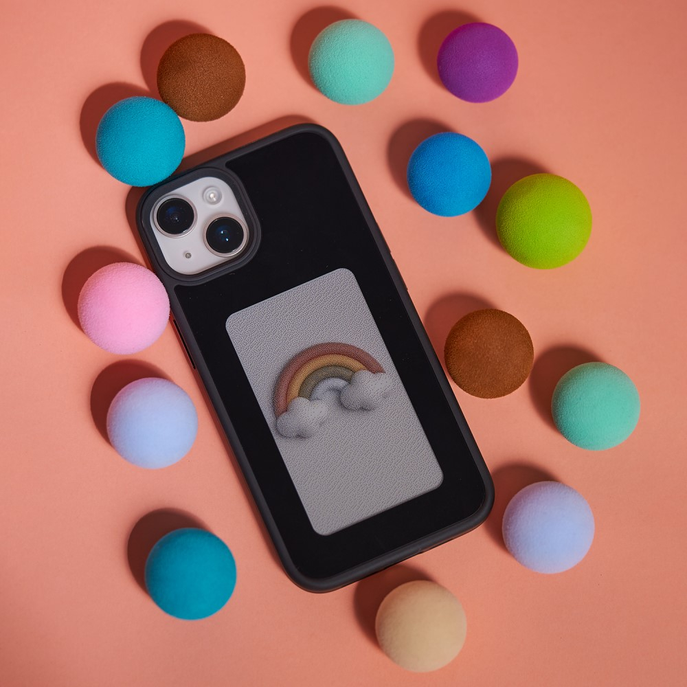 iPhone 15 Hybrid Hülle TPU Bumper mit Acryl Rückseite   DIY E-Ink Display mit NFC Technologie - Schwarz