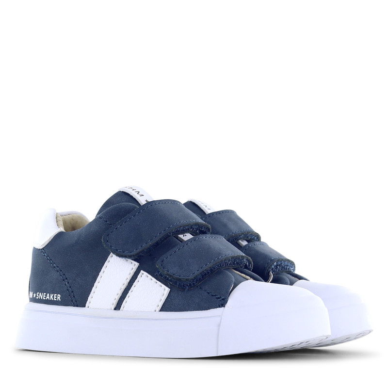 Shoesme donkerblauwe sneaker met witte stripings Microfiber nubuck | Jongen