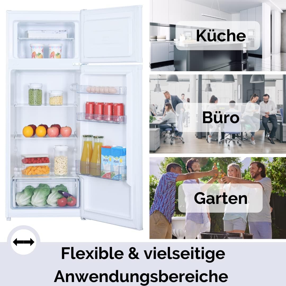 PKM Kühl-Gefrierkombination GK212W weiß | 206L Nutzinhalt | 4**** Gefrierfach | Höhe 143cm | Breite 55cm | Leiser Betrieb 40dB | Sparsame LED-Beleuchtung | Energieverbrauch 172 kWh/Jahr | Weiß
