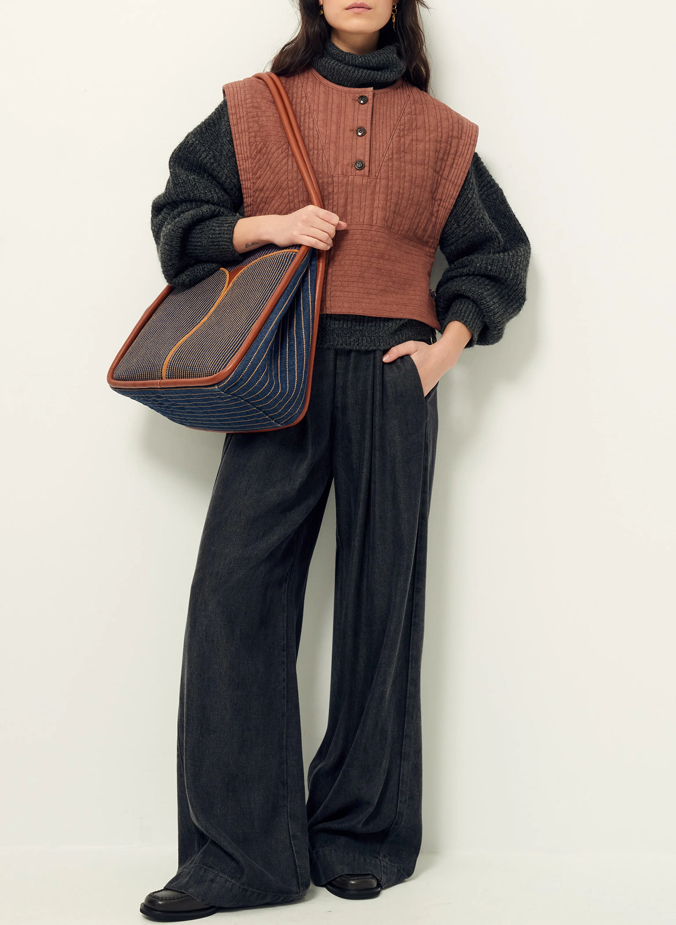 YLELA - Sac épaule en coton mélangé | Bleu