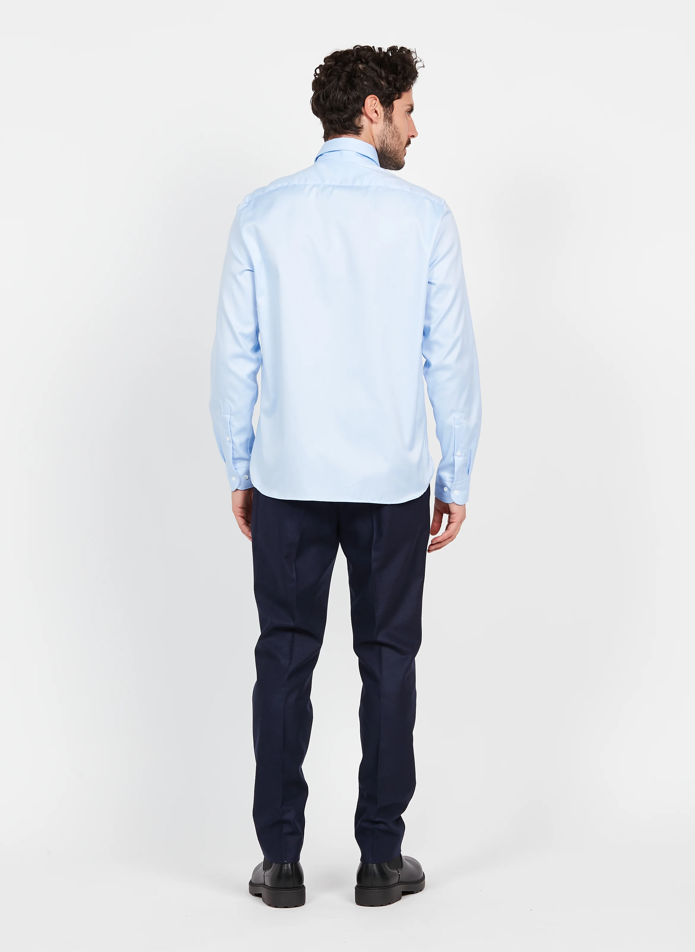 Chemise droite en coton oxford uni | Bleu