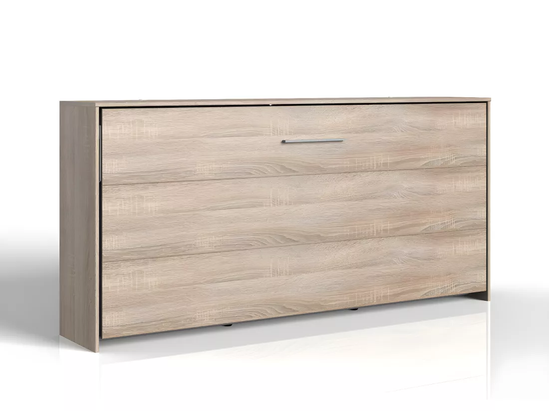 Lit escamotable horizontal coloris imitation chêne - L. 212 x H. 105 x P. 43-117 cm
