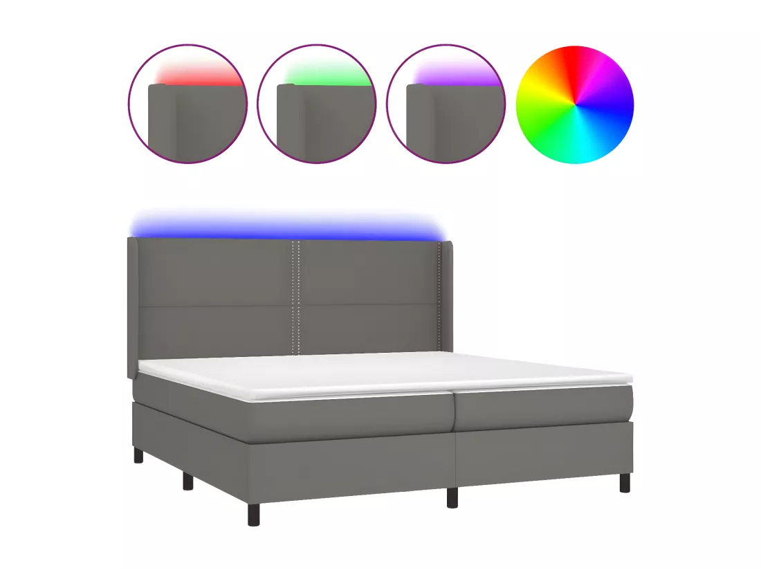 Sommier tapissier et matelas et LED Gris 200x200 cm Similicuir