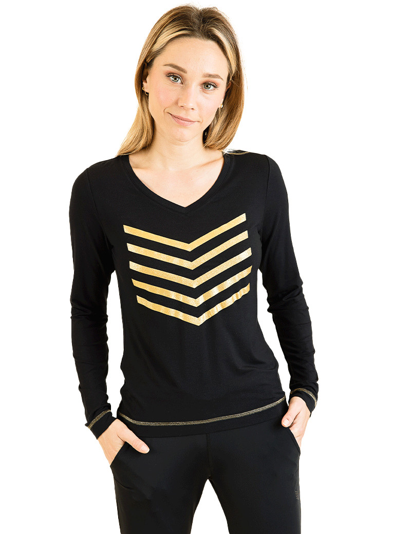 HBT BASICS ESSENTIELS | JUSTINE COTON MODAL TOP FEMME NOIR/GOLD