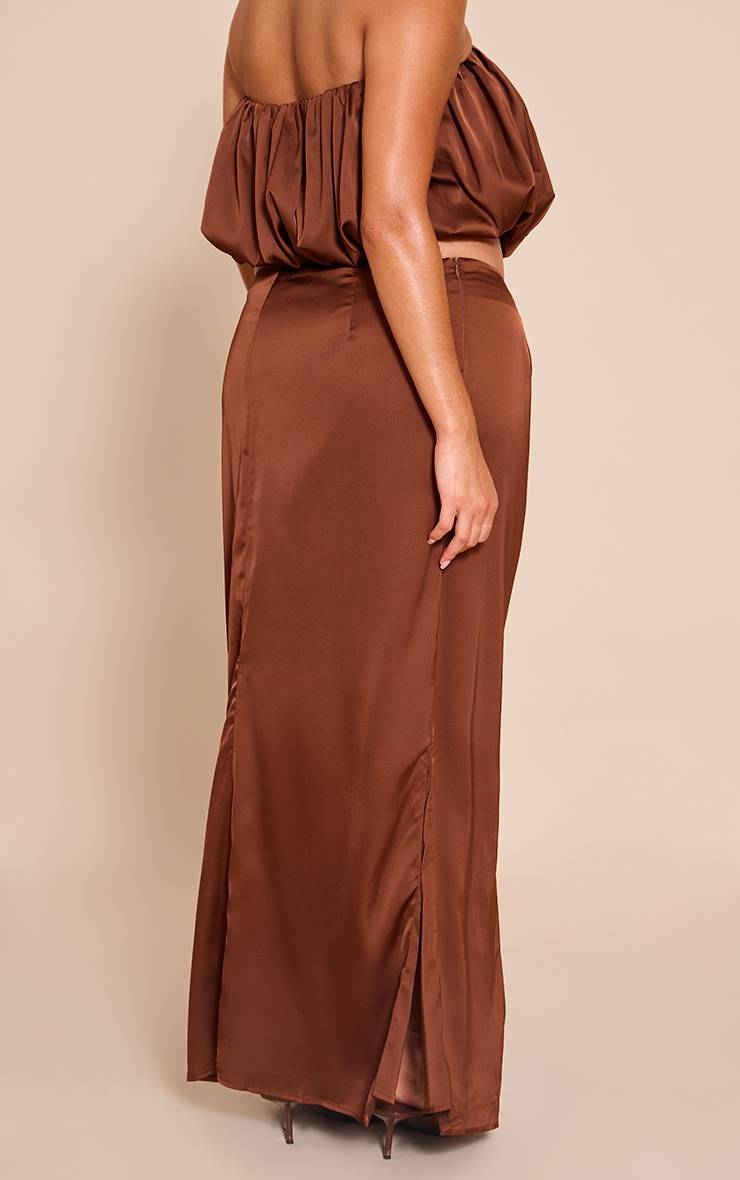 Chocolat Jupe Longue Taille Mi-haute En Satin Grande Taille Coordonnée