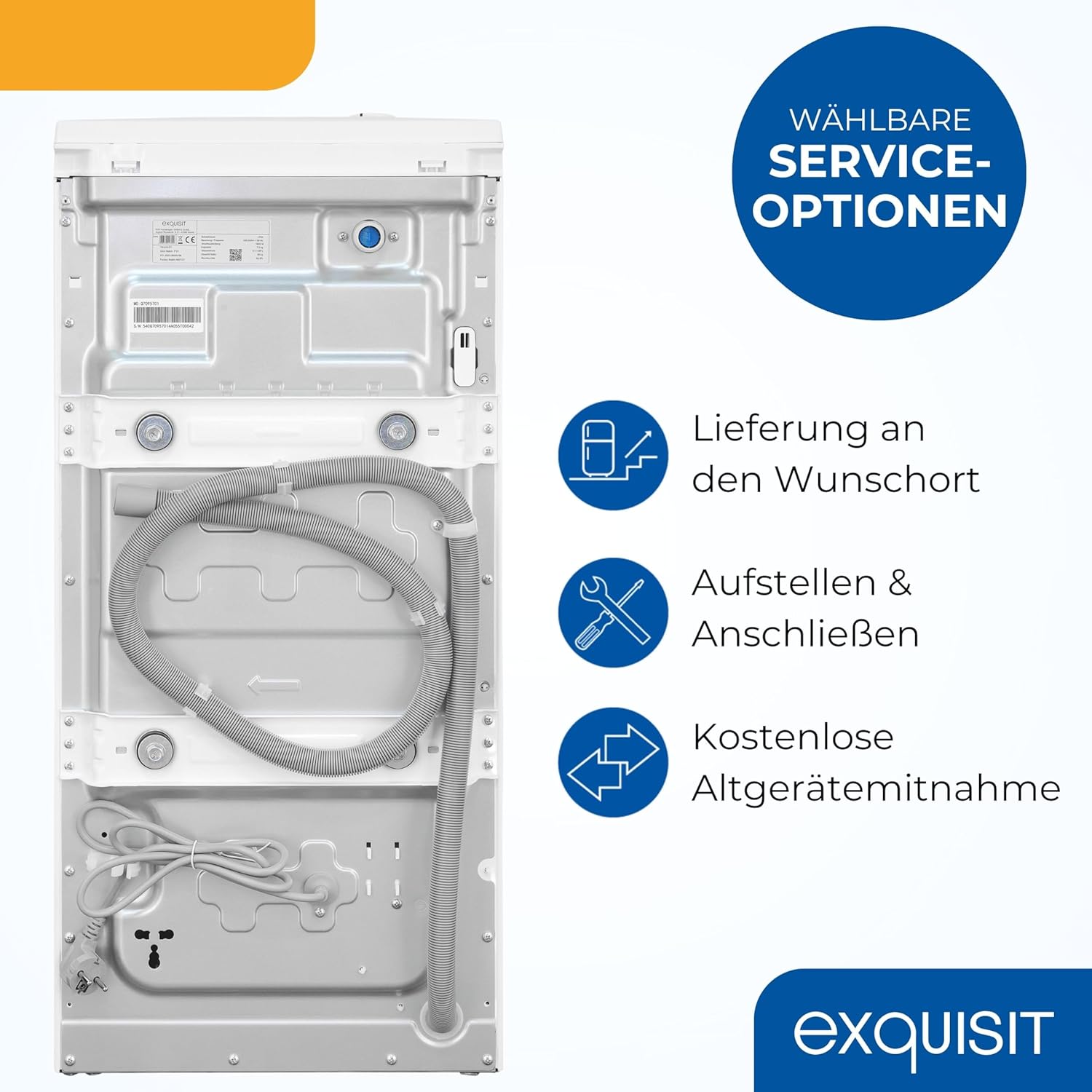 Exquisit Toplader Waschmaschine | 7,5 kg Kapazität, Energieklasse A, 1200 U/Min, 78 dB(A) | schmale Bauform, 15 Programme, Eco 40–60, Kurzprogramm, Startverzögerung, Aquastop | LTO51207-030A weiss