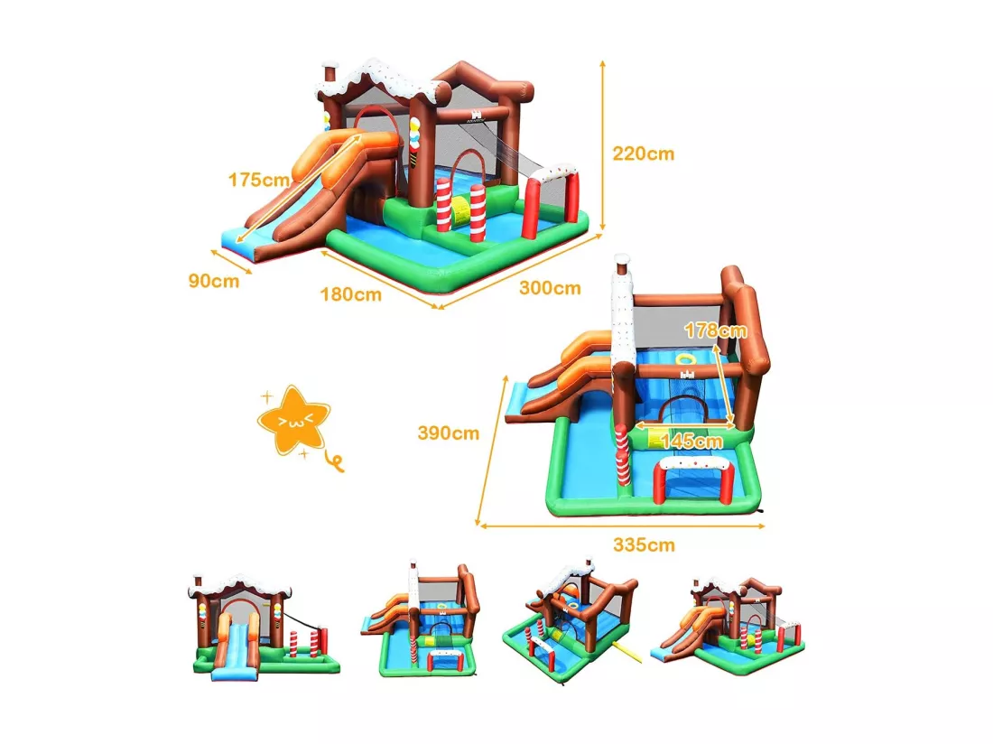 Château Gonflable pour Enfants avec Toboggan Cercle de Basket-Ball Mur d'escalade Filet de Sécurité Sac Design Mignon (sans Souffleur)