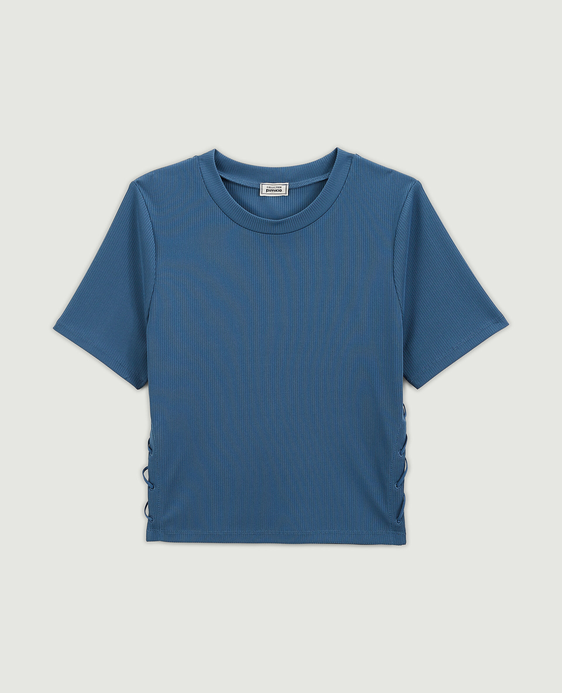 Top en maille côtelée avec découpes et lacets - Bleu