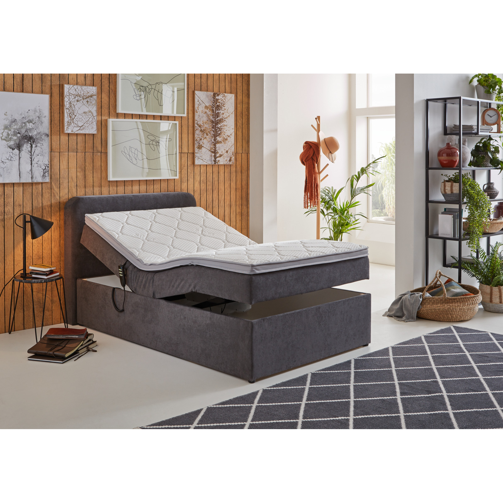 Boxspringbett Martin Stoff dunkelgrau 120 x 200