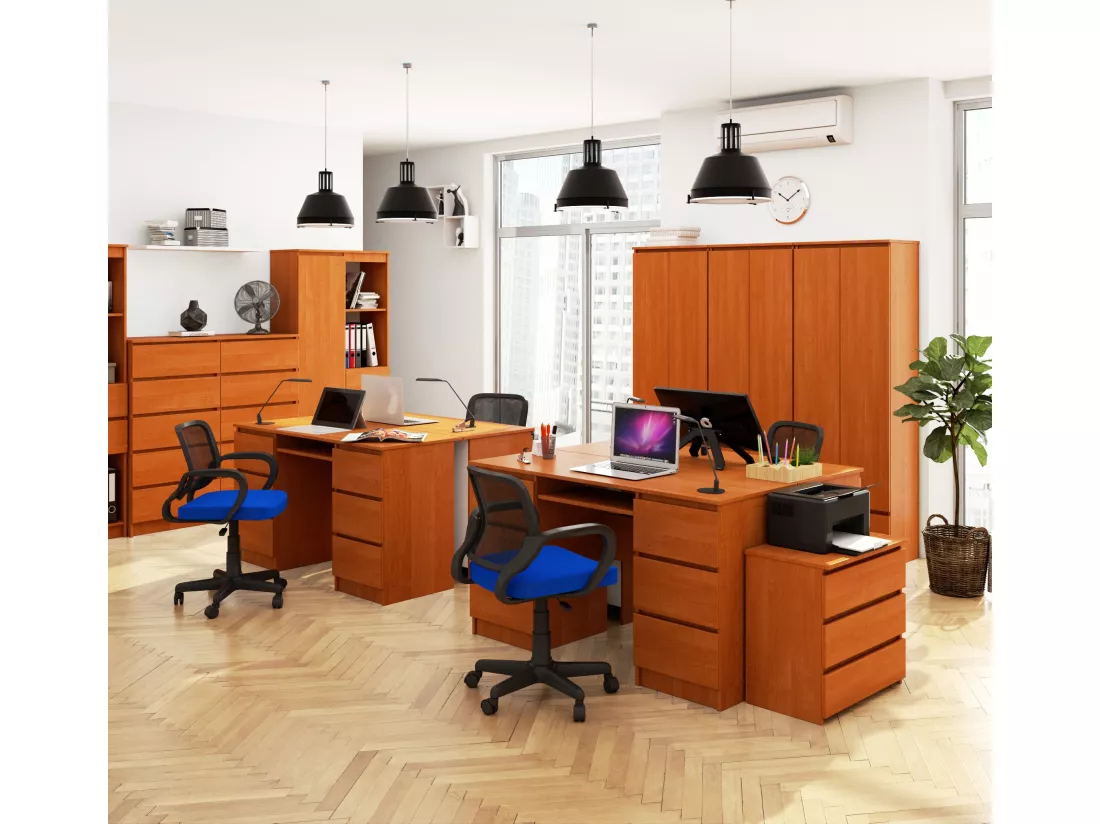 Bureau d'ordinateur AKORD A11 Aulne 135 cm 6 tiroirs façade Aulne 135x50x77 cm