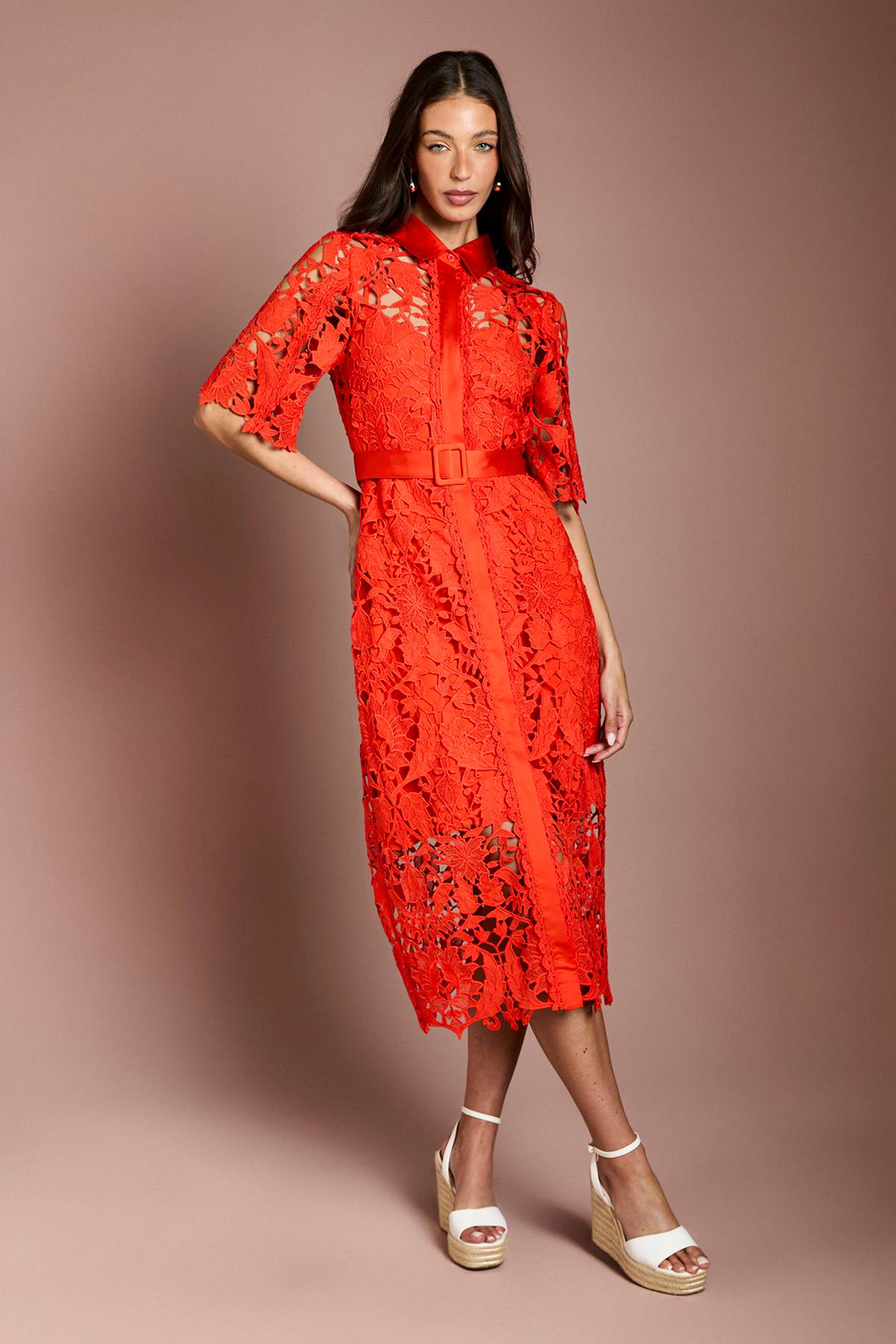 Coast Robe Chemise en Dentelle à Manches Courtes