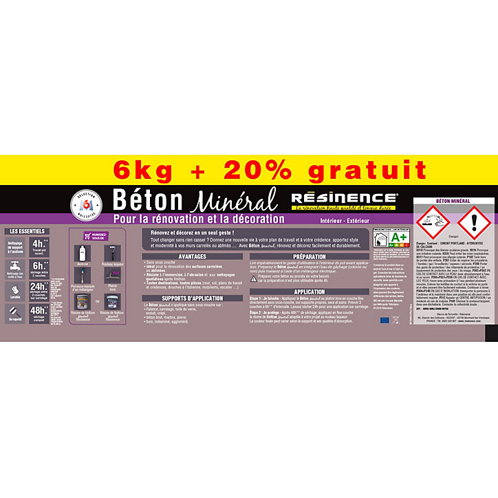 Béton minéral Résinence calcaire 6kg + 20% gratuit