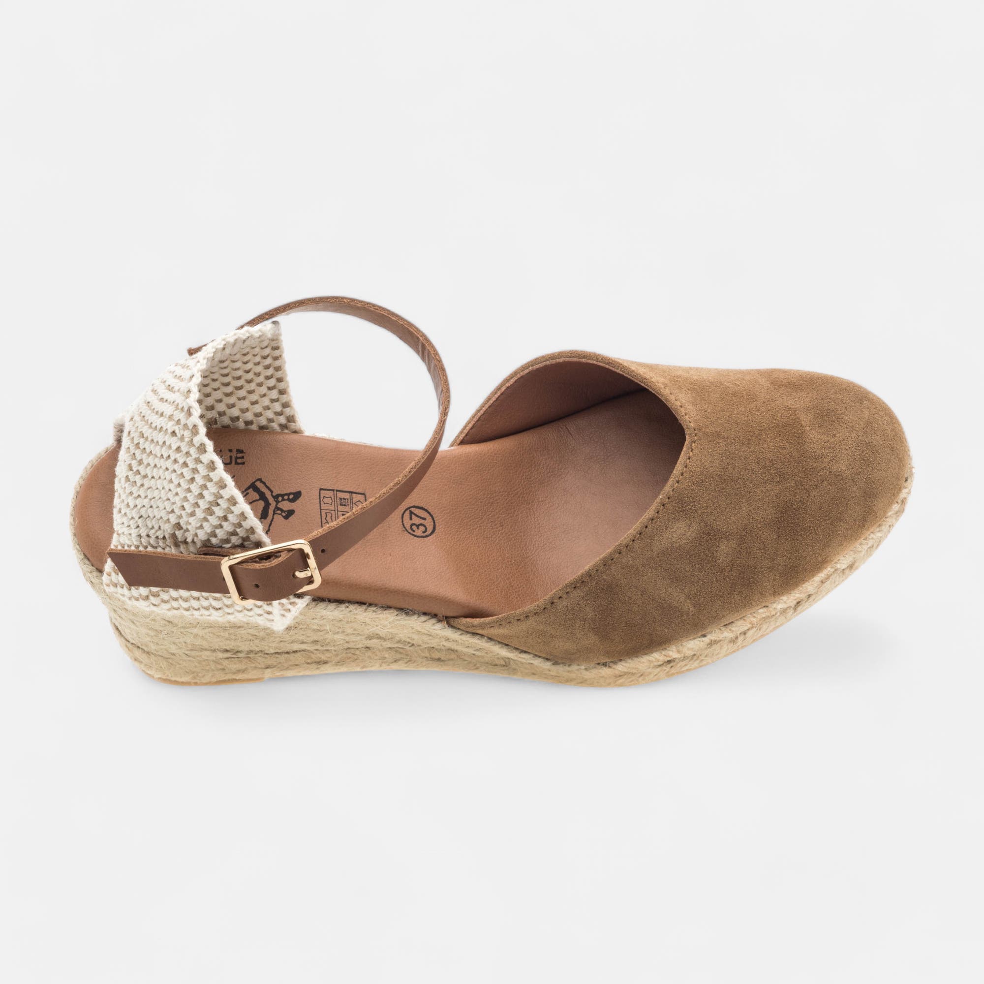 Espadrilles à talon compensé Femme en cuir camel
