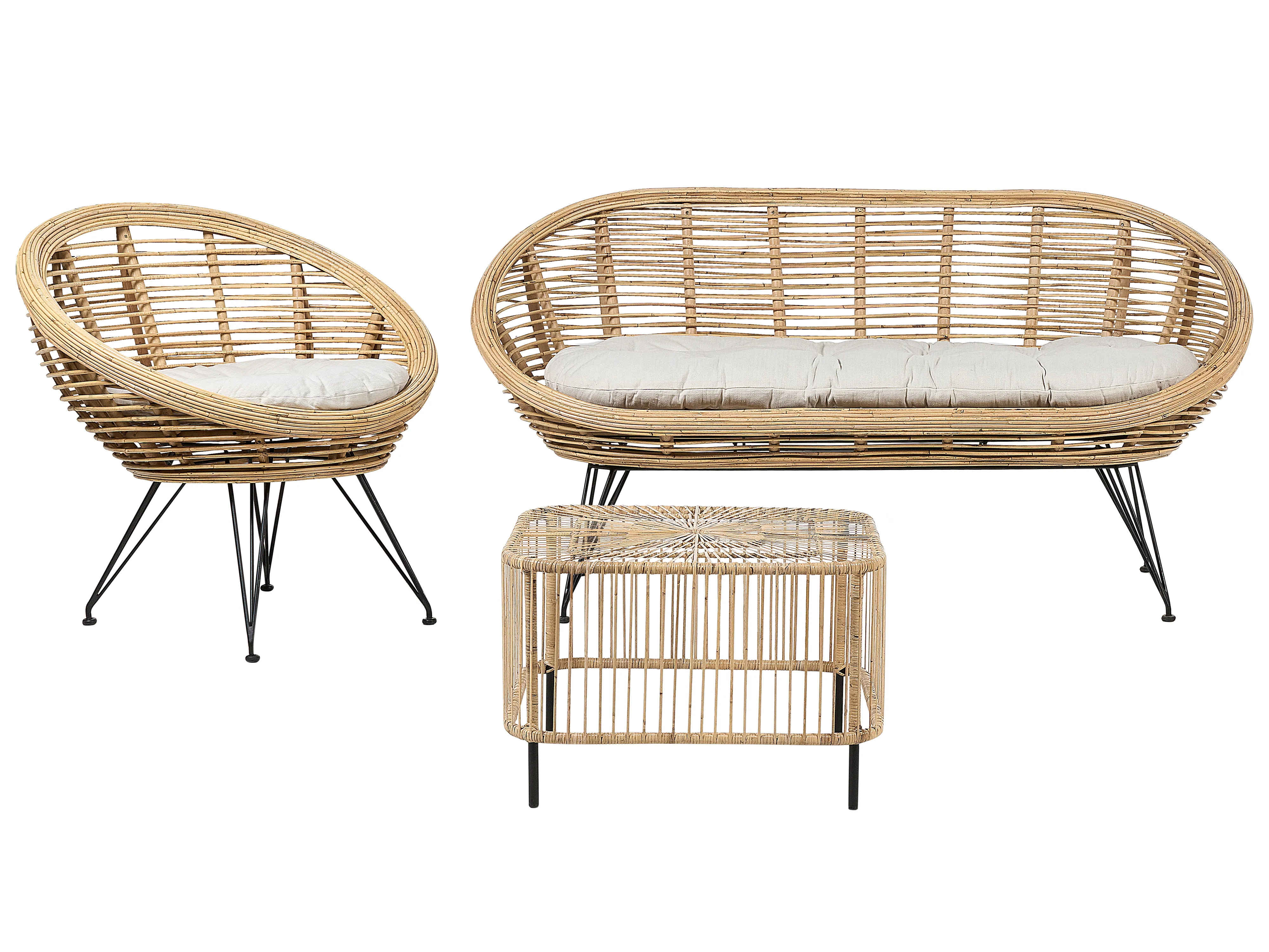 Loungeset met tafel 3-zits MARATEA/CESENATICO Rotan Natuurlijk