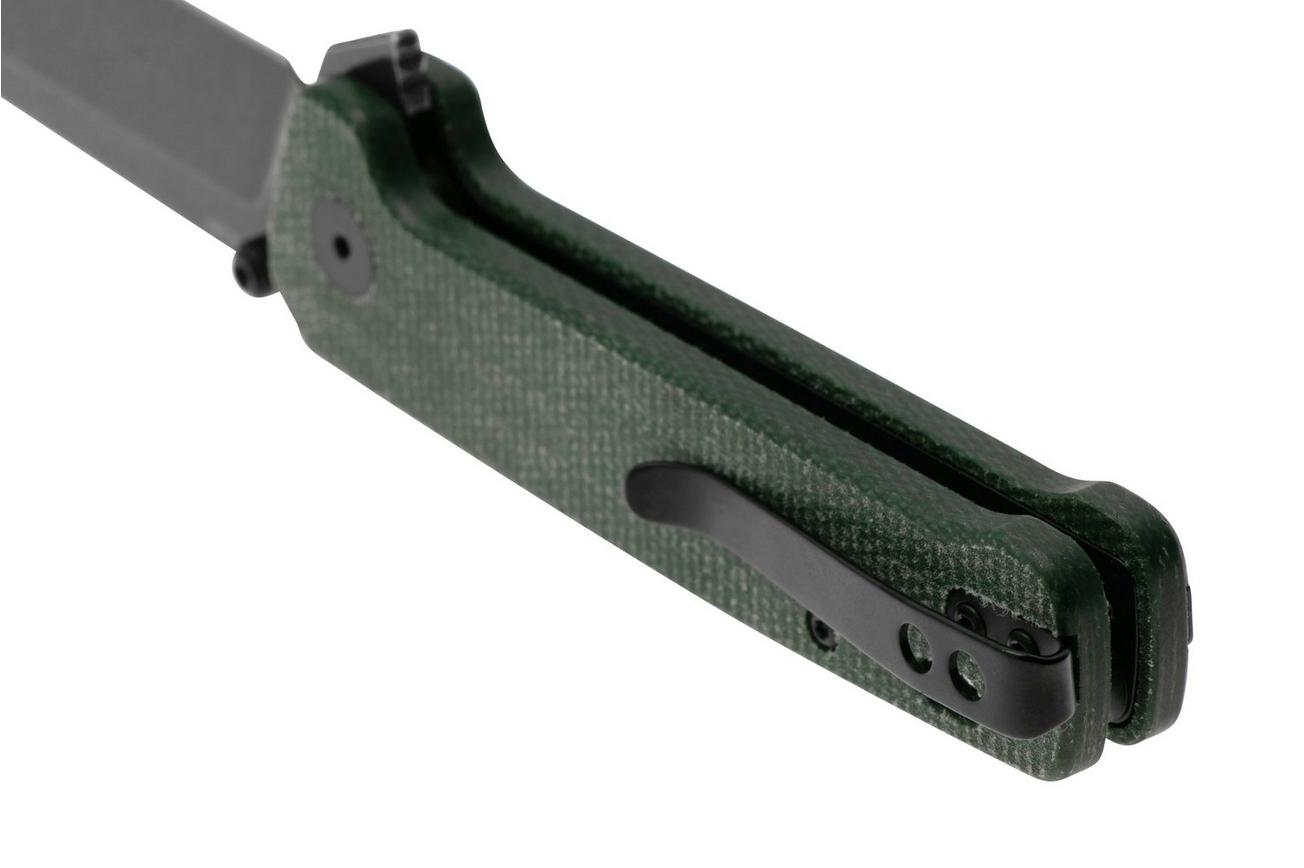 QSP Knife Penguin Button Lock QS130BL-C2 Black, Green Micarta, zakmes