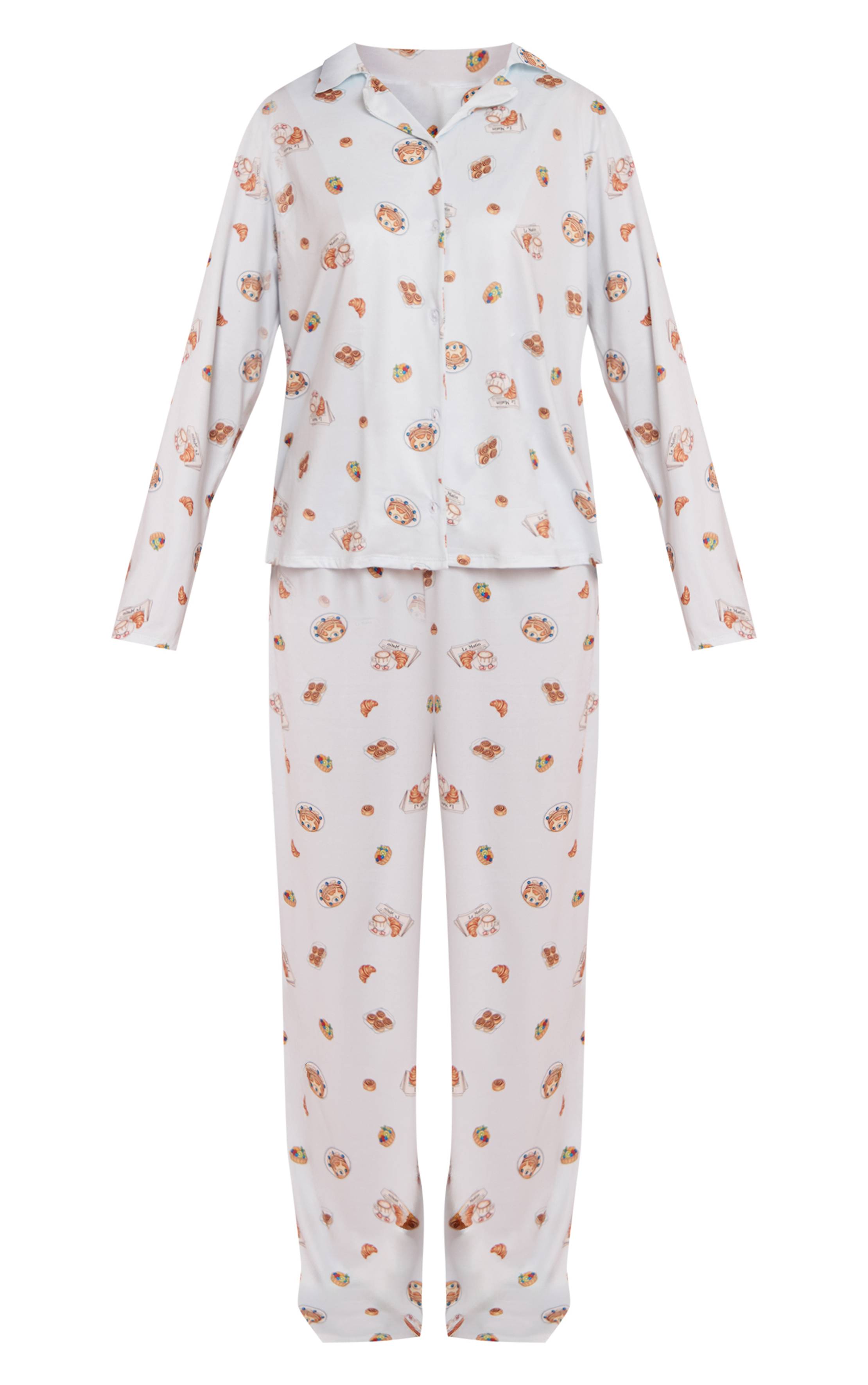 Bleu Ensemble De Pyjama Imprimé À Manches Longues Avec Boutonnage