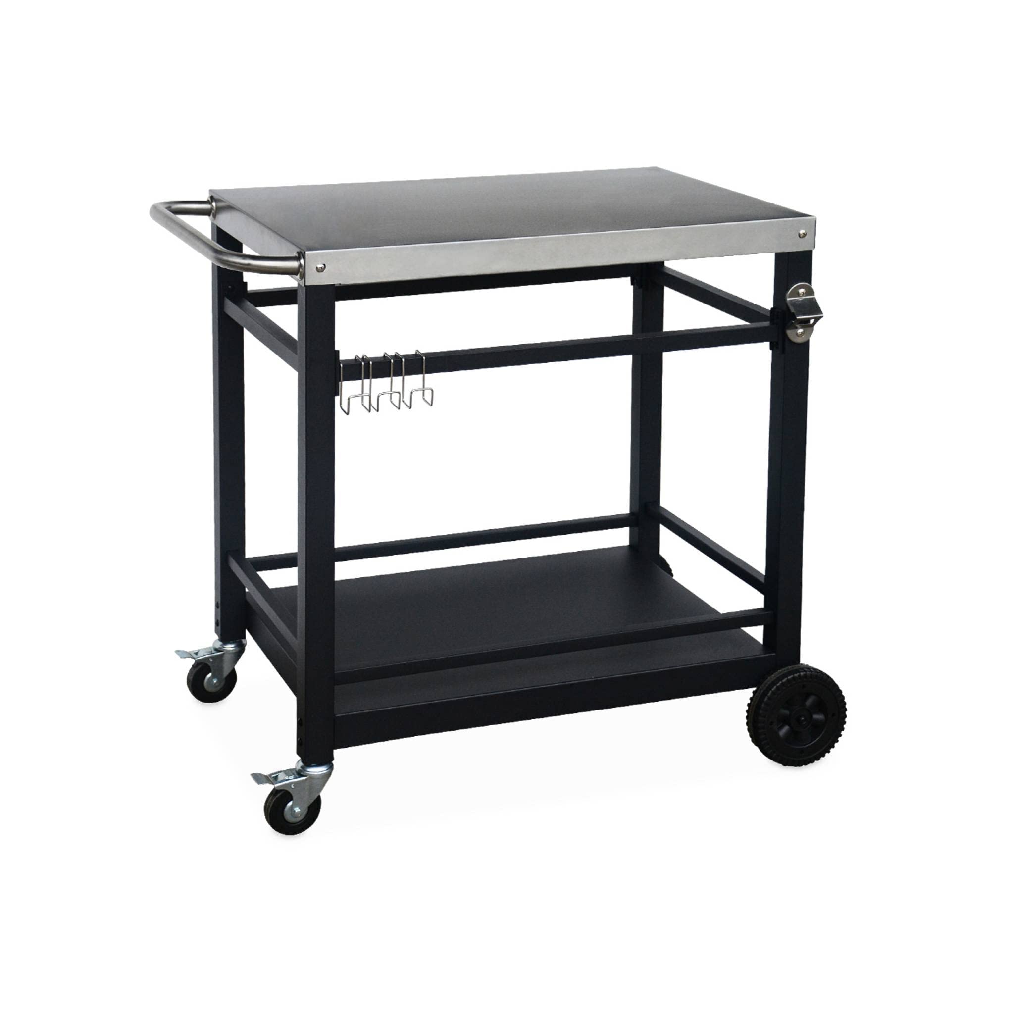 Alice’s Garden – Desserte de Barbecue en Acier 88 cm avec Roues et poignée. Noir. L 88 x l 58 x h 82.8cm
