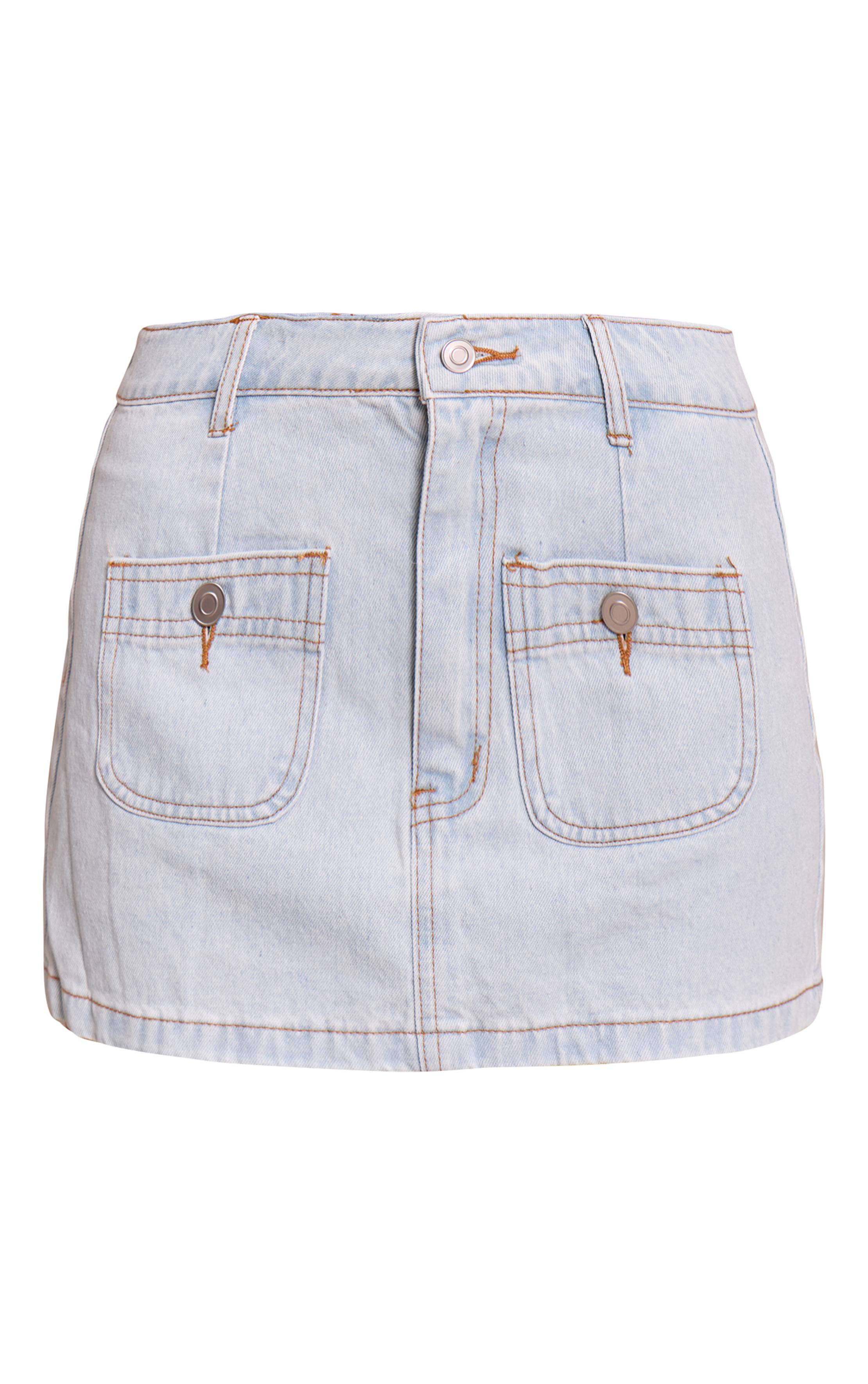 Bleu Clair Mini-jupe En Denim Taille Mi-haute