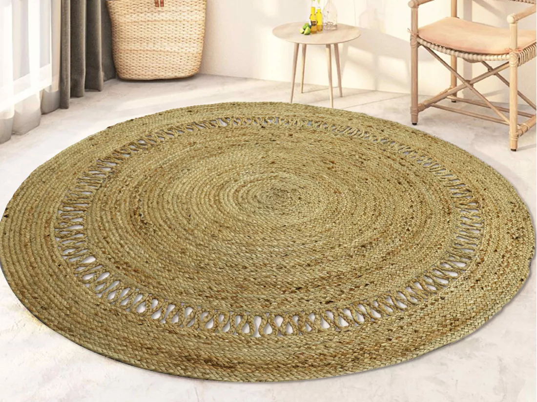 Tapis rond ajouré 100% jute - D. 150 cm - Naturel - ALYA