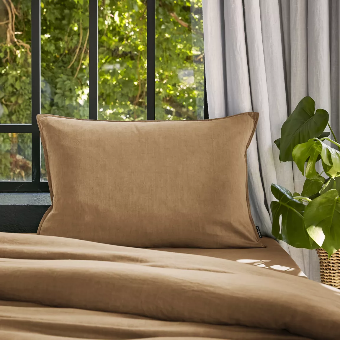 Taie d'oreiller rectangulaire lyocell Tencel™ lavé (50 x 70 cm) Olivia Camel