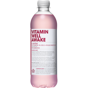 Vitamin Well Awake Cafeïne Vitamine D+B12+Foliumzuur met de Smaak van Framboos 500 ml