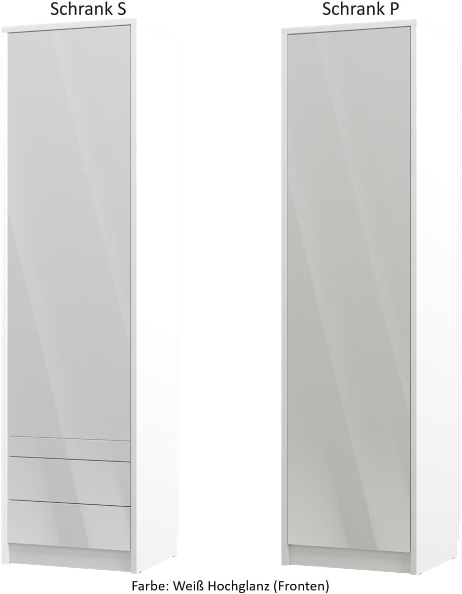 QMM Schrankbett Wandklappbett vertikal GN 160x200 mit 2 Schränken & LED-Beleuchtung (Weiß Hochglanz (Fronten))