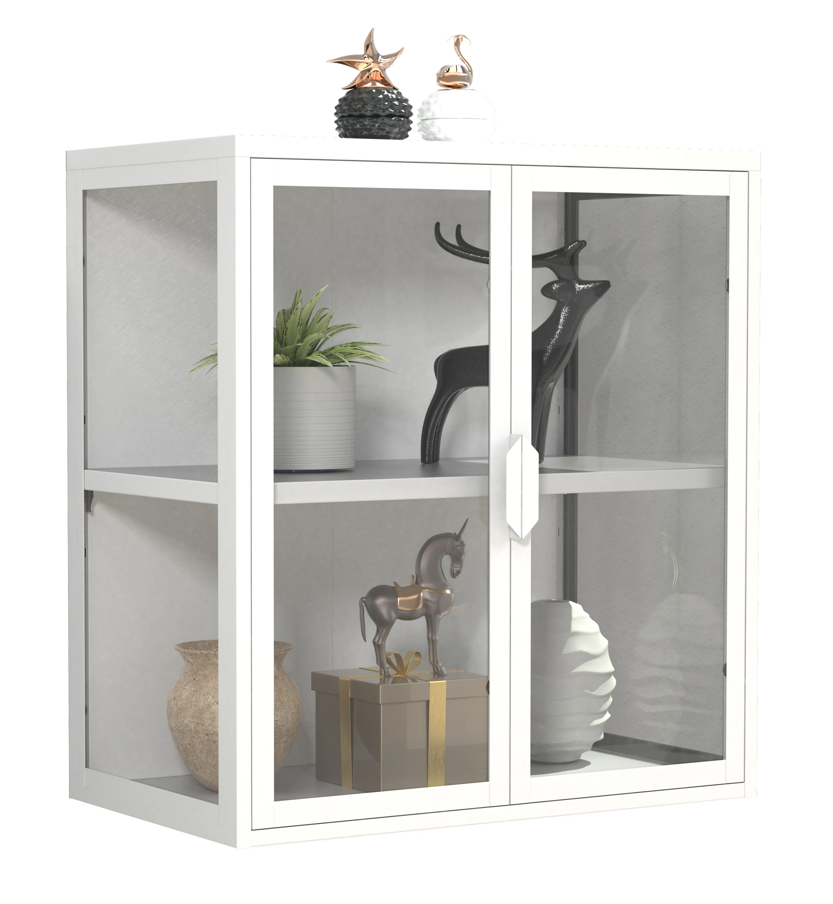 VCM Stahl Wandvitrine Hängevitrine Glasvitrine Wand Schaukasten Vitrine Glas 65x60x35 cm Flokas S