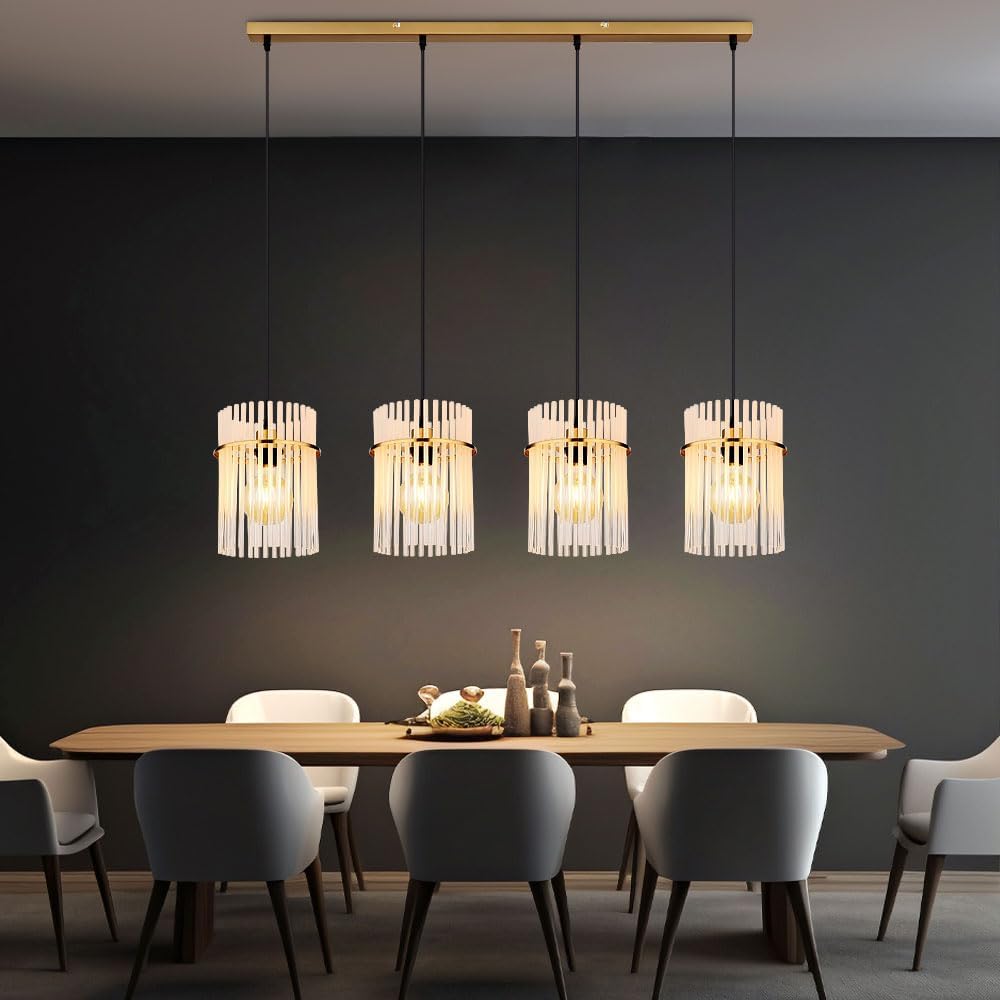 Globo Pendelleuchte in Gold mit vier Glas Lampenschirmen, Breite 110cm