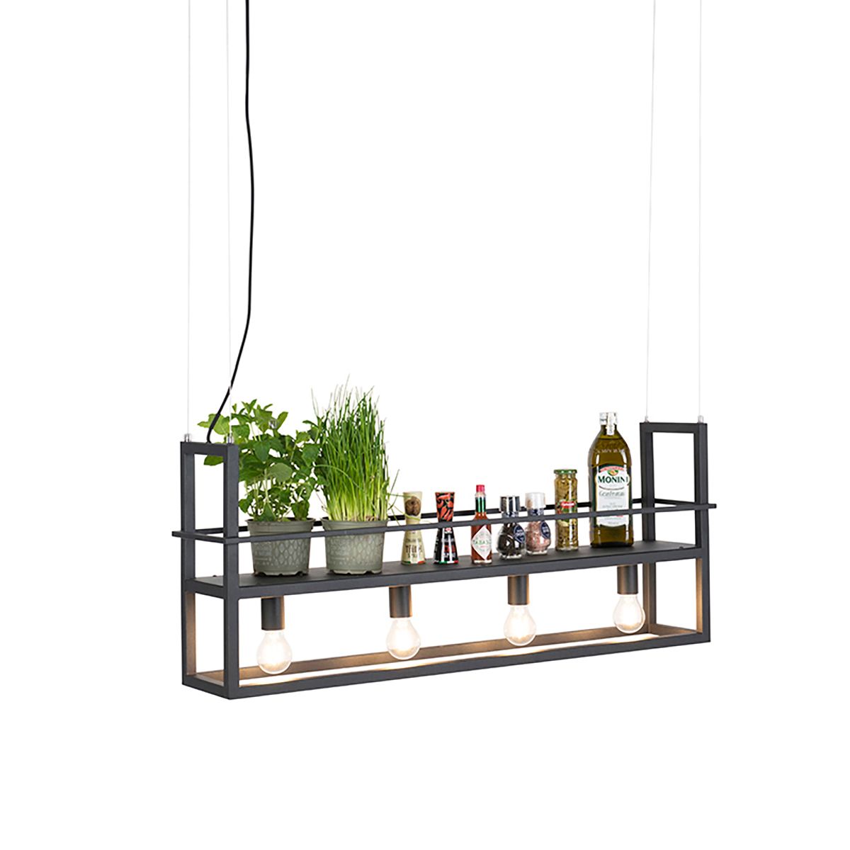 Smart hanglamp zwart met rek incl. 4 Wifi A60 - Cage Rack
