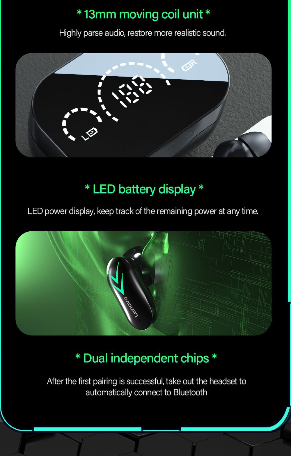 Lenovo XT82 Bluetooth-Kopfhörer Weiß