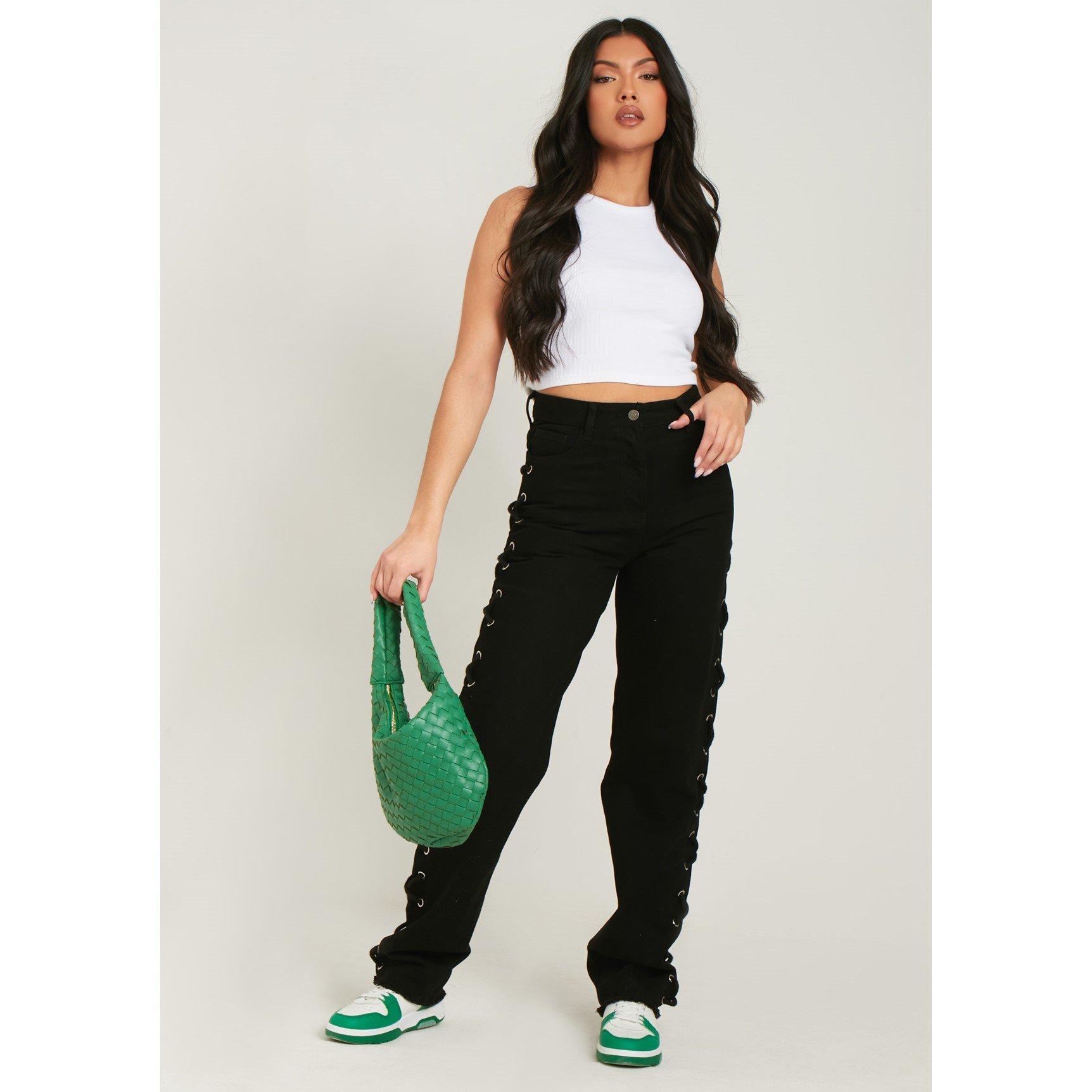 Missy Empire Lace Up Side Mom Jeans