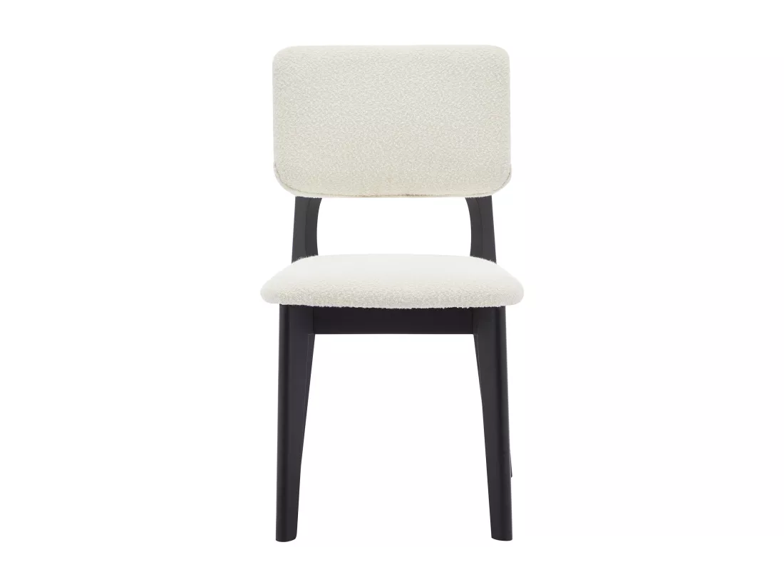 Lot de 2 chaises en tissu bouclette et bois d'hévéa - Blanc et Noir - JASMENA