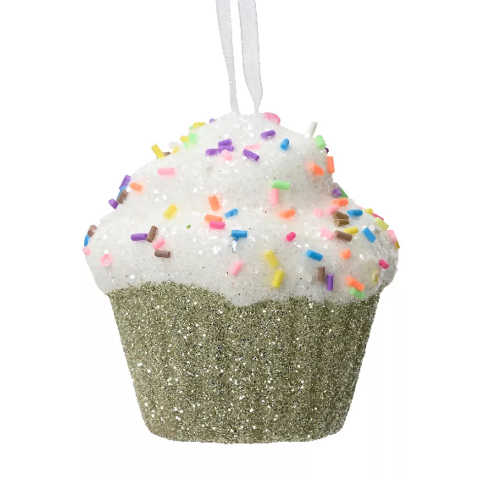 Cupcake de Noël à suspendre (H7 cm) Gourmandise Vert pailleté