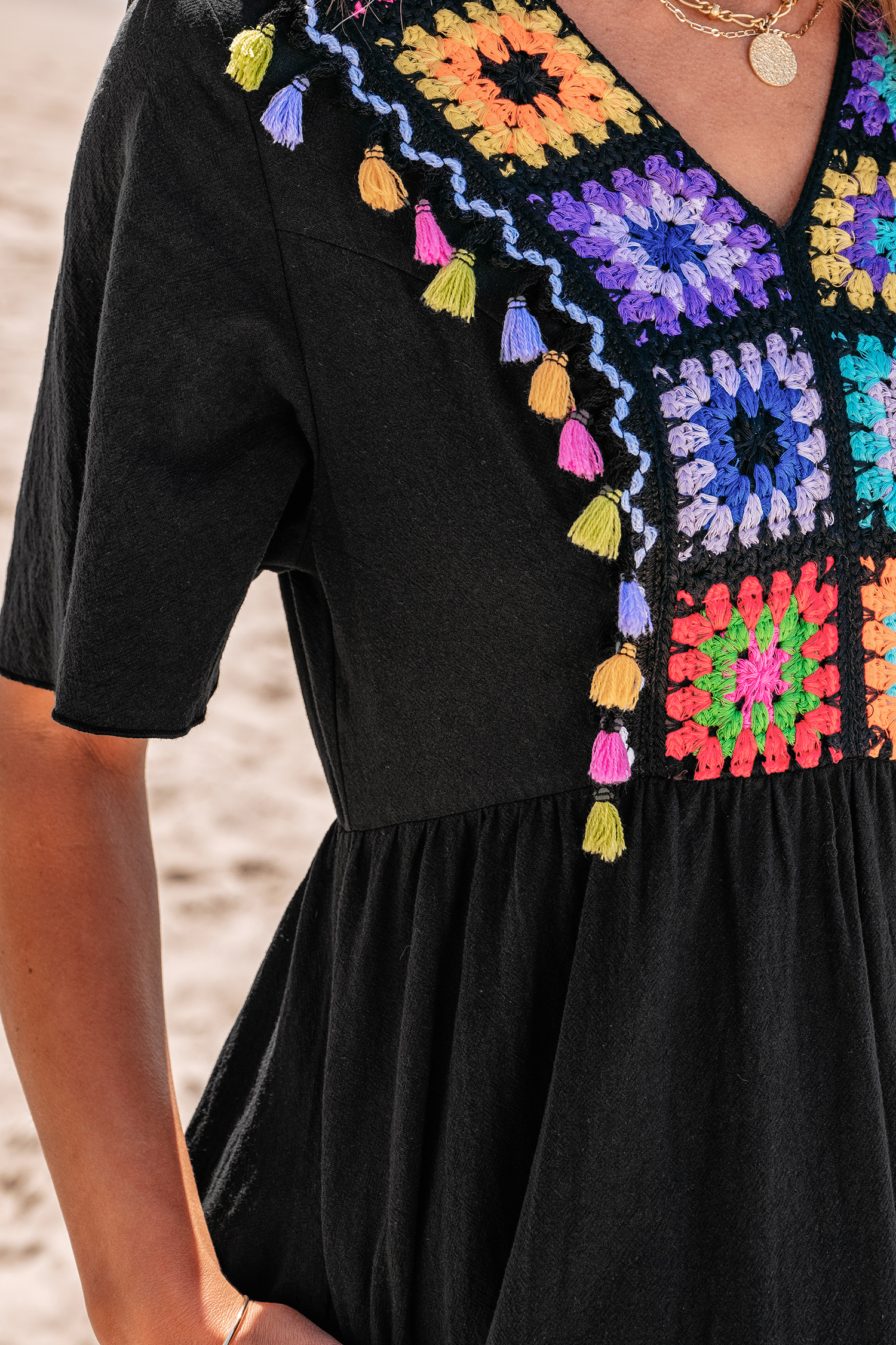 Robe maxi en pur coton et crochet à carré coloré