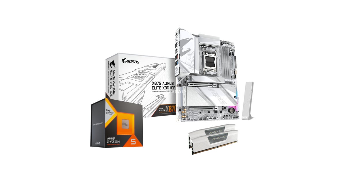 ALTERNATEUpgrade Kit X870 AORUS ELITE X3D ICE / Ryzen 5 7500X3D / 32 GB  (Zilver/wit, Moederbord, CPU, Geheugen)