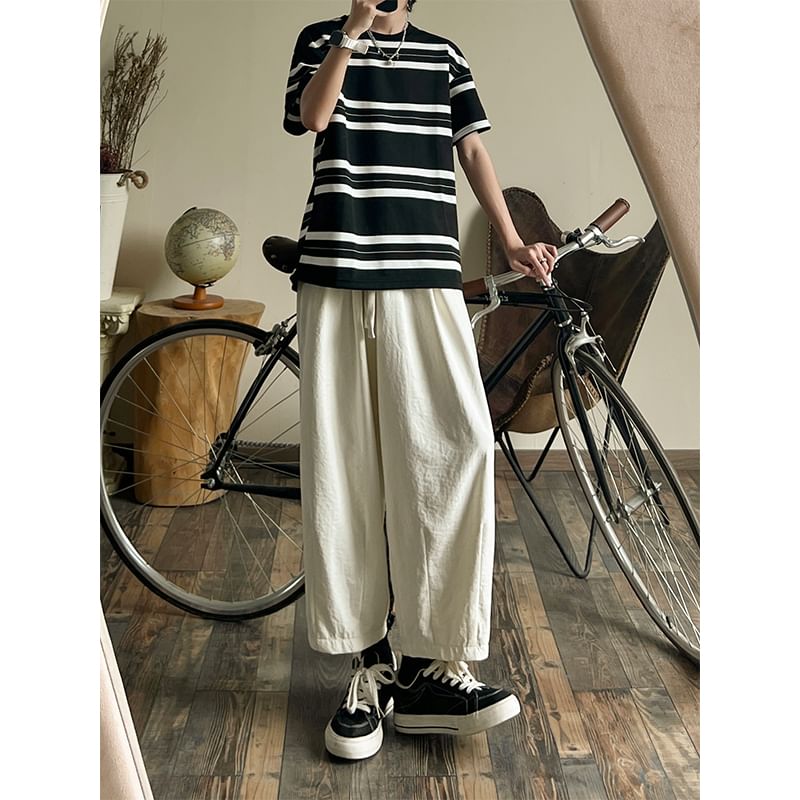Posive - Mid Rise Plain Cropped Loose Fit Broek