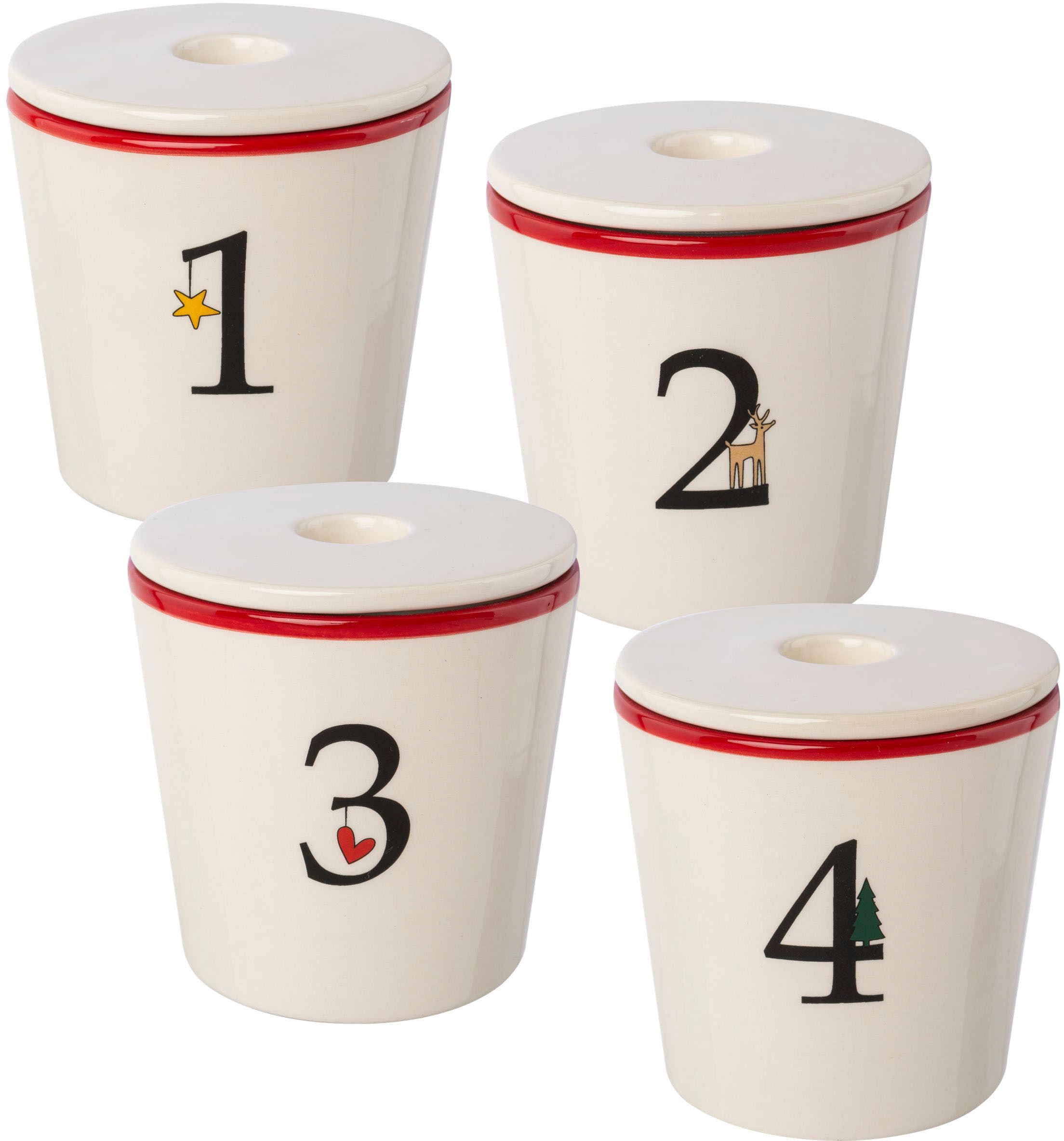 Creativ deco Kerzenhalter »Stabkerzenhalter für die Adventszeit, Weihnachtsdeko« Becher aus Keramik mit Cover 1 bis 4, Höhe ca. 10 cm, Adventsleuchter