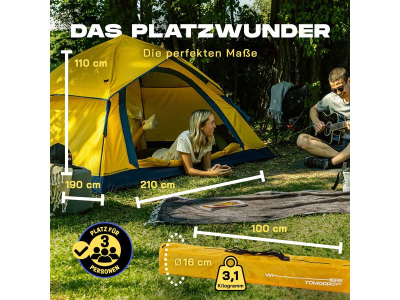 Where tomorrow Wurfzelt 3 Personen - Gelb 210 x 190 x 100cm – Pop-up Zelt