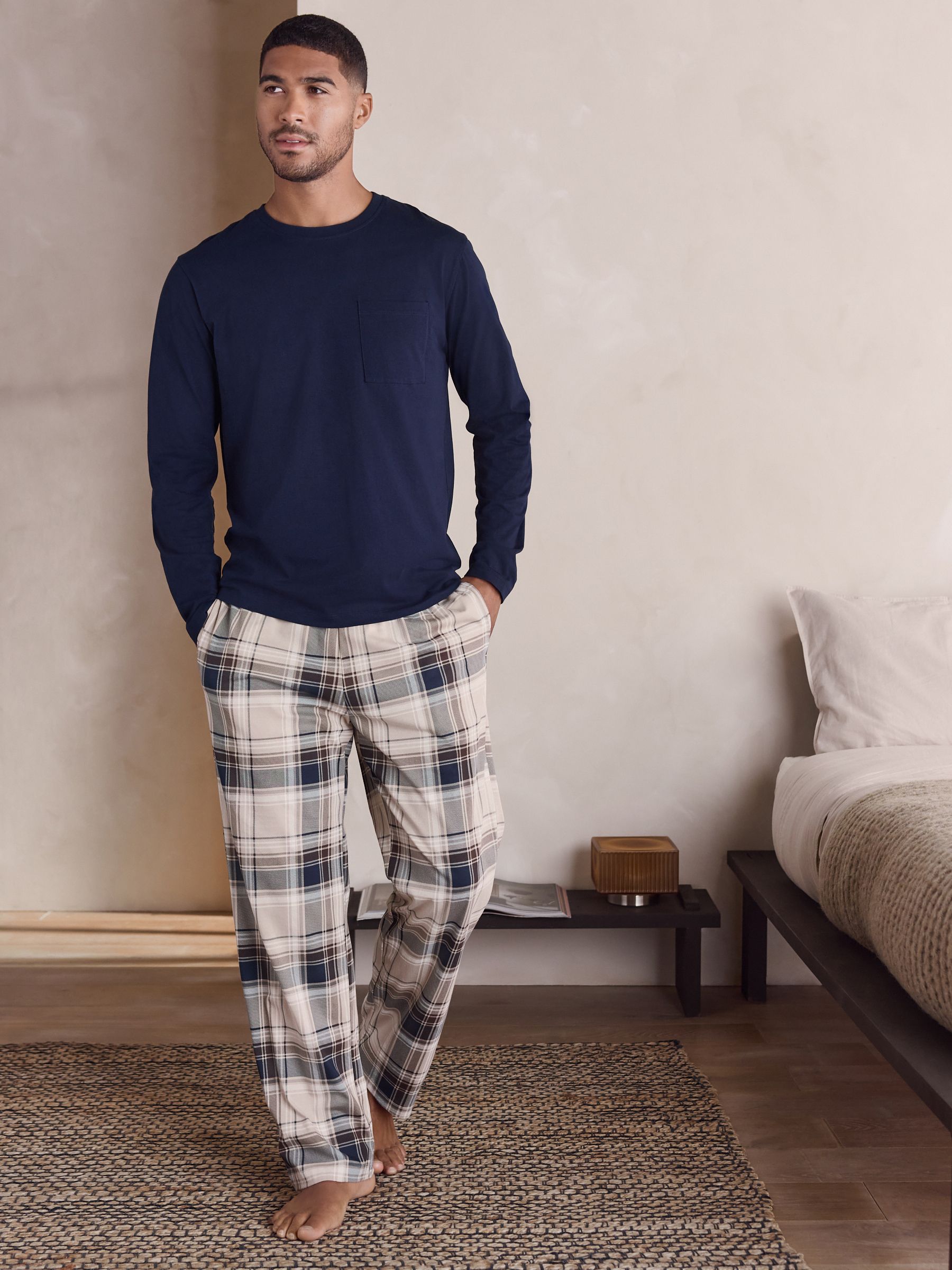 Neutraal/marineblauw - Check Jersey Short Sleeve Pyjamas Set 2 Pack