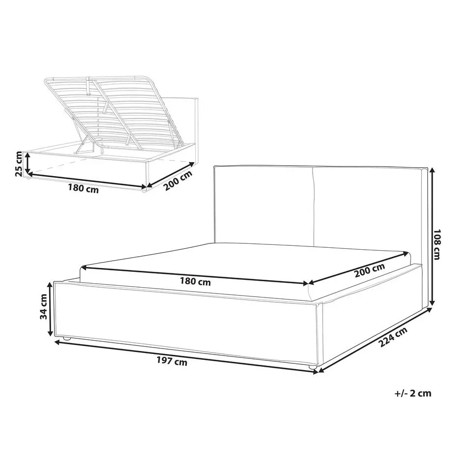 MOISSAC - Bed - Beige - 180 x 200 cm - Polyester