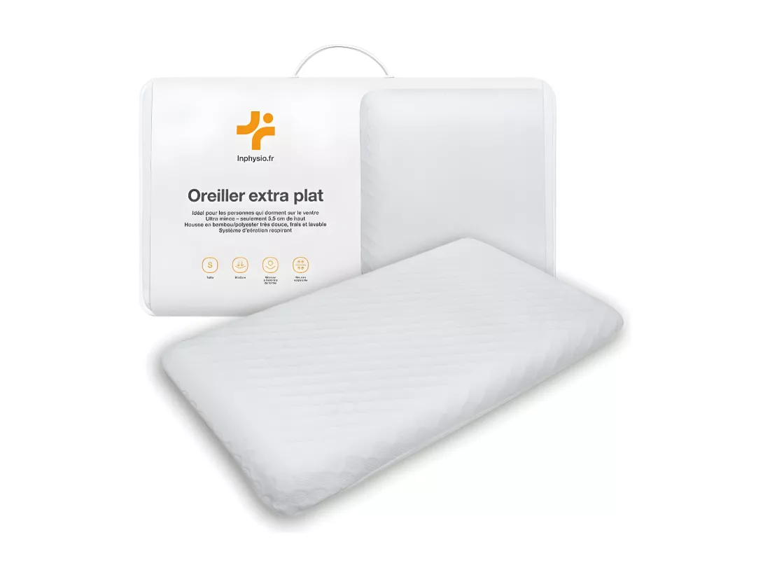 Oreiller EXTRA PLAT pour Personnes qui Dorment sur le Ventre S – 50x30x5,5 - INPHYSIO