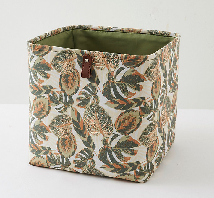 Boîte de rangement carré tissu motif feuillage