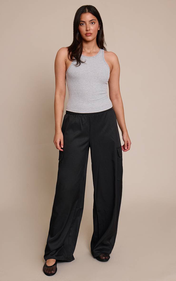 Noir Pantalon Cargo Large Tissé