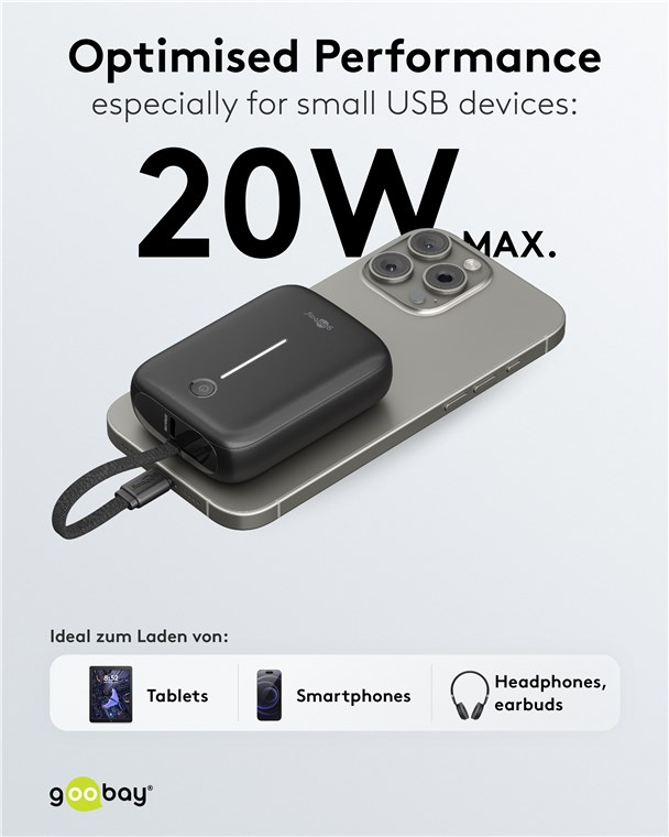 (20W) 10000mAh Powerbank USB C / USB A Ladegerät inkl. USB C Ladekabel Power Delivery (76251) - Schwarz