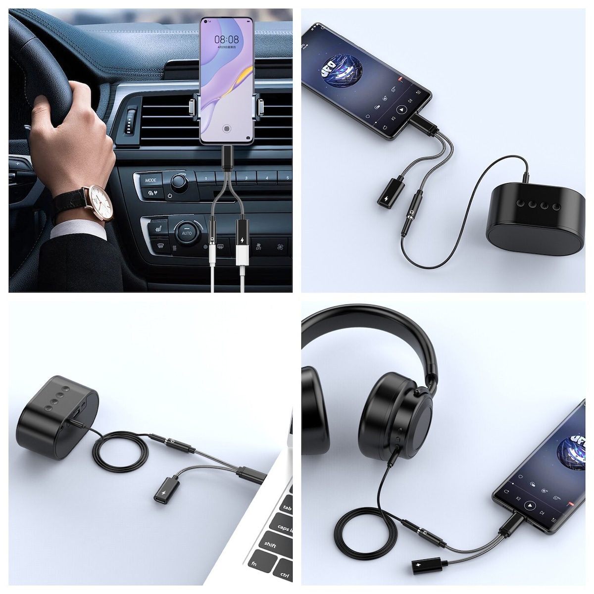 NÖRDIC 2 i 1 USB C til 3,5 mm hodetelefonadapter med 60W lading