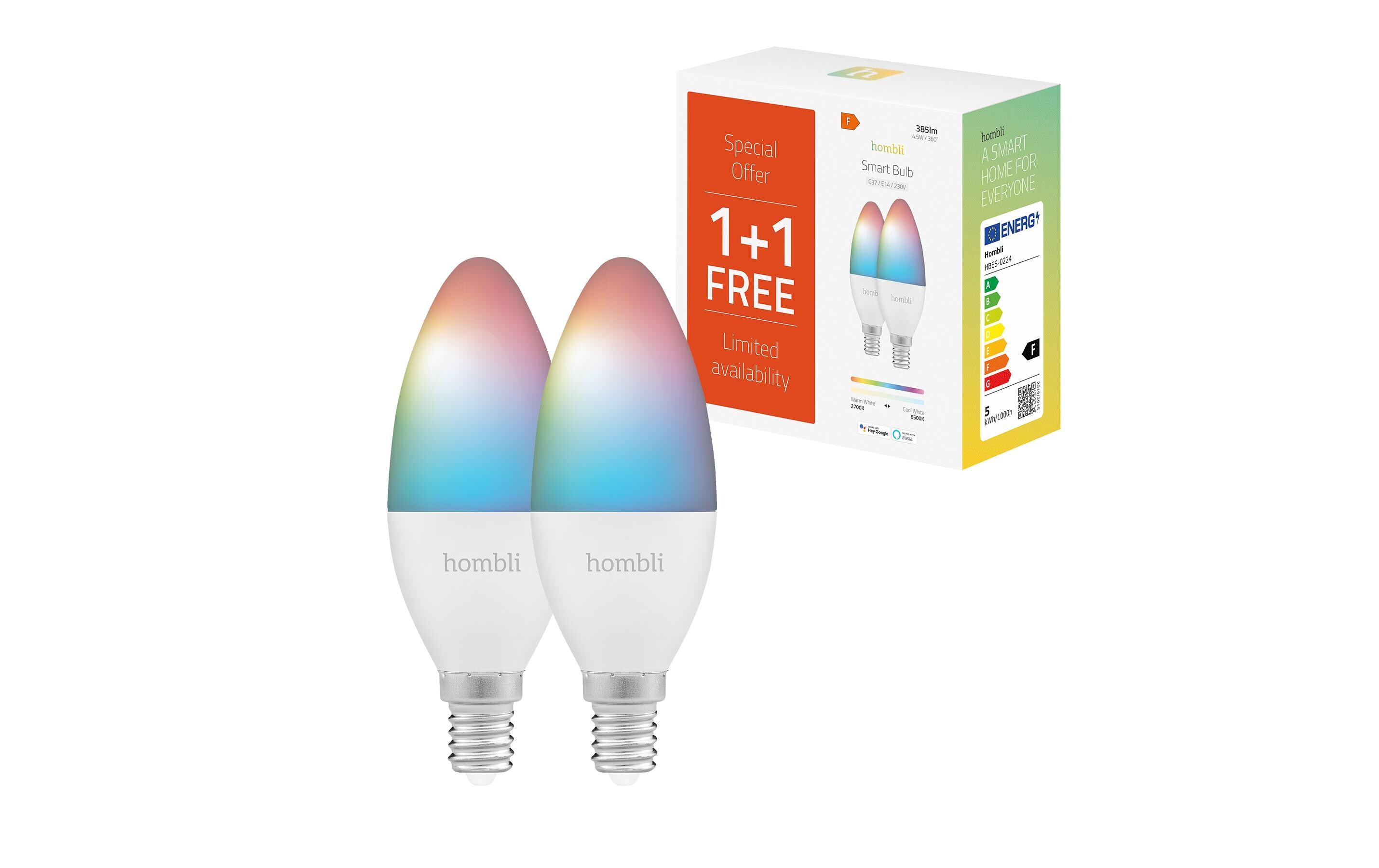 Leuchtmittel E14 (4.5W) RGB + CCT 1+1 PackHombli Smart-Glühlampe